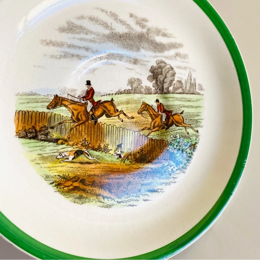 Vintage Copeland Spode Porcelain Hunting Equestrian Themed Saucer Plates Three